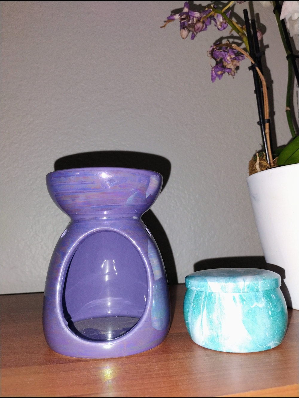 Purple Ceramic Oil Burner with Teal Marble Trinket Jar